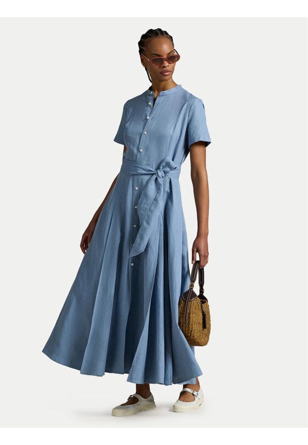Polo Ralph Lauren Sukienka koszulowa 211972054001 Błękitny Regular Fit. Typ kołnierza: polo. Kolor: niebieski. Materiał: len. Typ sukienki: koszulowe