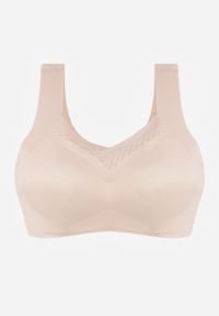 Born2be - Beżowy Biustonosz Sportowy z Siateczką i Usztywnionymi Miseczkami Zerirae. Kolor: beżowy. Materiał: dresówka. Rodzaj stanika: wyciągane miseczki #6