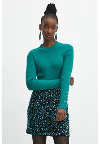 medicine - Medicine sweter damski kolor zielony lekki. Kolor: zielony. Materiał: dzianina, prążkowany. Długość rękawa: długi rękaw. Długość: długie