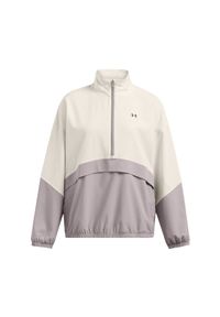 Kurtka treningowa damska Under Armour Armoursport Anorak - beżowa. Kolor: beżowy. Materiał: tkanina, poliester, elastan, materiał. Sport: fitness