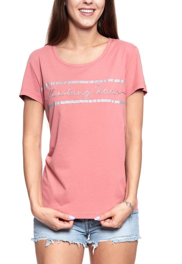 Mustang - MUSTANG T SHIRT DAMSKI Alina C Print Canyon Rose 1008945 8187. Wzór: nadruk