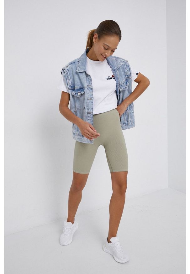 Ellesse - T-shirt bawełniany. Okazja: na co dzień. Kolor: biały. Materiał: bawełna. Wzór: gładki. Styl: casual