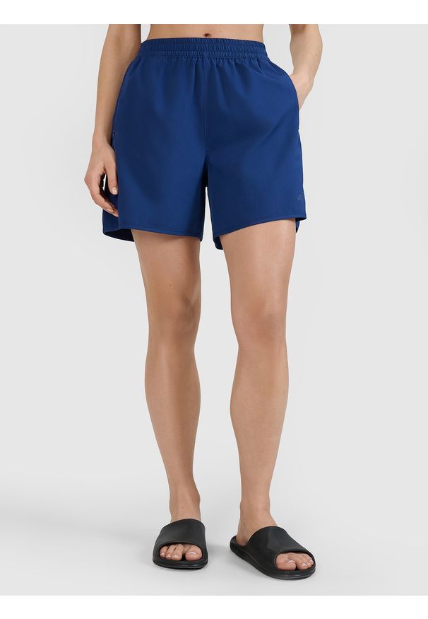 4f - 4F Spodenki plażowe damskie - granatowe XXL. Okazja: na plażę. Kolor: niebieski. Materiał: elastan, materiał, syntetyk, guma. Długość: krótkie. Sezon: lato. Styl: wakacyjny, casual