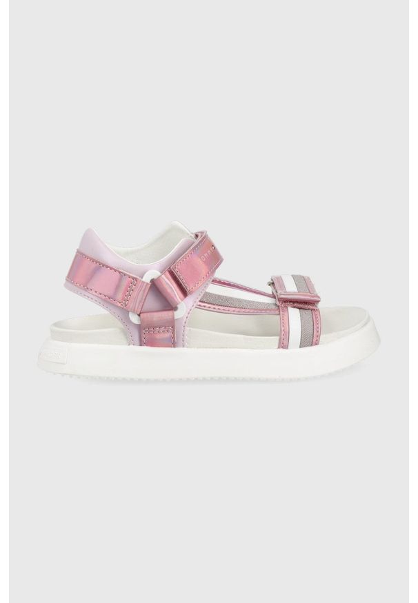 TOMMY HILFIGER - Tommy Hilfiger sandały dziecięce kolor fioletowy. Zapięcie: rzepy. Kolor: fioletowy. Materiał: guma. Obcas: na platformie