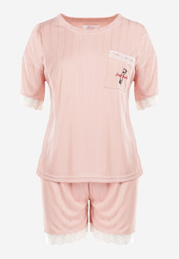 Born2be - Jasnoróżowy 2-Częściowy Komplet Piżamowy Nesista. Kolekcja: plus size. Kolor: różowy. Materiał: tkanina, bawełna, koronka. Długość: krótkie. Wzór: aplikacja, haft, koronka