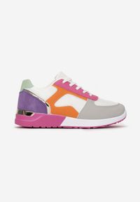 Renee - Biało-Różowe Sneakersy z Kolorowymi i Metalicznymi Wstawkami Amasato. Kolor: biały. Wzór: kolorowy