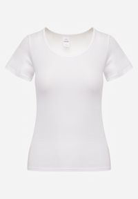 Born2be - Biały Gładki T-shirt Bawełniany o Prostym Kroju z Okrągłym Dekoltem Chaffello. Okazja: na co dzień. Kolor: biały. Materiał: bawełna. Długość: długie. Wzór: gładki. Styl: casual, klasyczny #6
