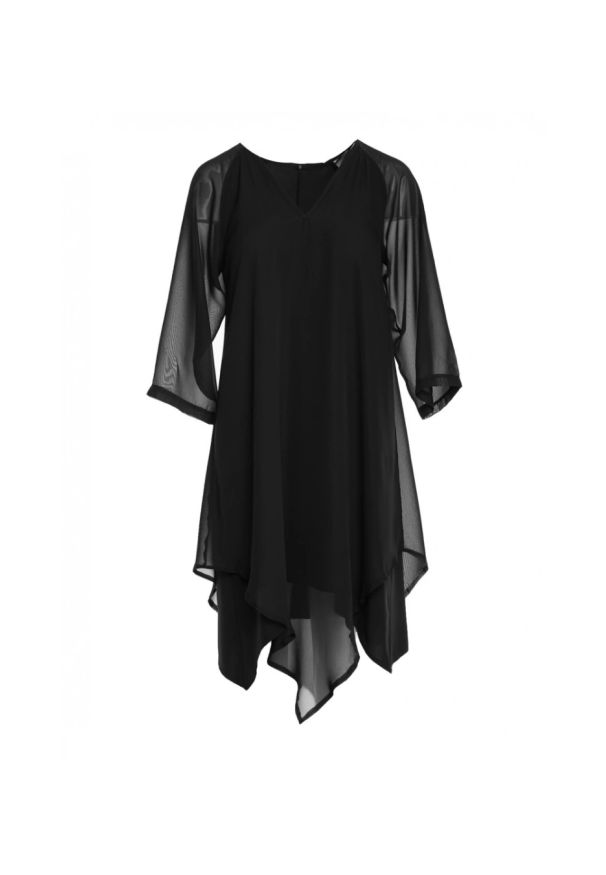 Stylove - Sukienka wieczorowa oversize szyfonowa asymetryczna czarna. Okazja: na randkę. Kolor: czarny. Materiał: szyfon. Typ sukienki: asymetryczne, oversize. Styl: wizytowy