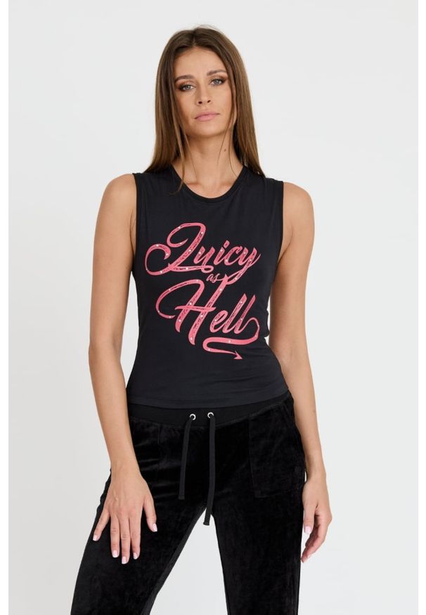 Juicy Couture - JUICY COUTURE Czarny damski top Juicy As Hell Tank, Rozmiar XS. Kolor: czarny