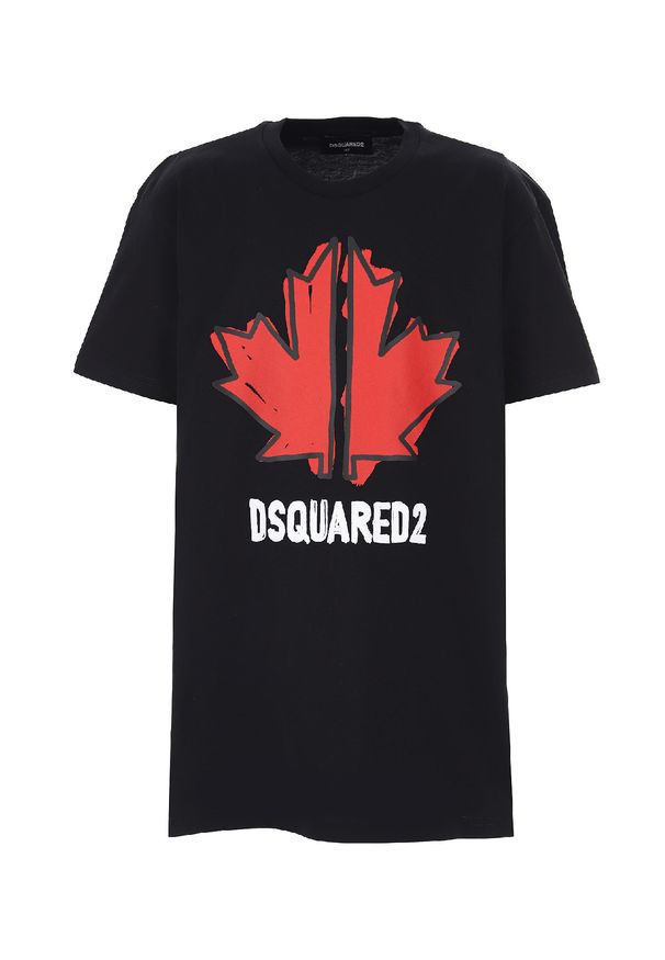 DSQUARED2 KIDS - Czarny t-shirt z czerwonym nadrukiem 8-16 lat. Kolor: czarny. Materiał: bawełna. Długość rękawa: krótki rękaw. Wzór: nadruk. Sezon: lato. Styl: klasyczny