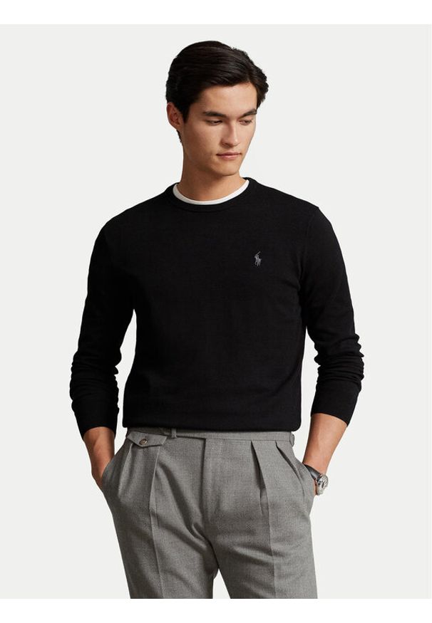 Polo Ralph Lauren Sweter Ls 710684957008 Czarny Slim Fit. Typ kołnierza: polo. Kolor: czarny. Materiał: bawełna