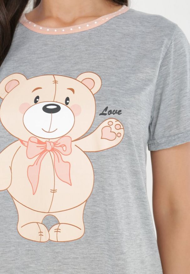 Born2be - Szaro-Różowy 2-Częściowy Komplet Piżamowy Egissa. Kolor: szary. Materiał: tkanina. Długość: krótkie. Wzór: nadruk, aplikacja, kropki
