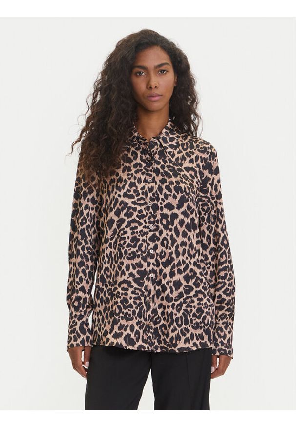 Guess Koszula W5YH03 WF1T2 Brązowy Regular Fit. Kolor: brązowy. Materiał: syntetyk