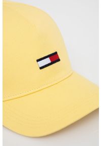 Tommy Jeans czapka bawełniana kolor żółty z aplikacją. Kolor: żółty. Materiał: bawełna. Wzór: aplikacja