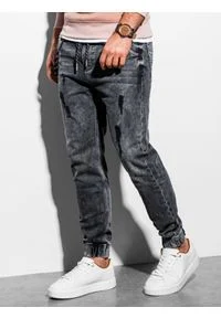 Ombre Clothing - Spodnie męskie jeansowe joggery P939 - grafitowe - XL. Kolor: szary. Materiał: jeans #4