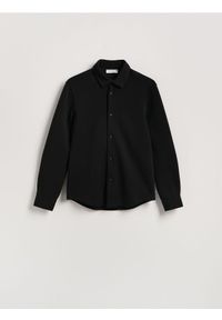 Reserved - Gładka koszula slim fit - czarny. Kolor: czarny. Materiał: bawełna, dzianina. Wzór: gładki
