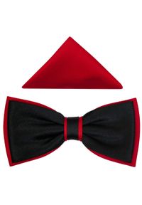 Modini - Czarno-czerwona gładka muszka męska szeroka B13. Kolor: czarny, wielokolorowy, czerwony. Materiał: poliester, tkanina. Wzór: gładki. Styl: elegancki #1