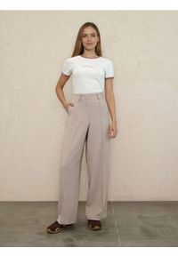 Sinsay - Spodnie wide leg - beżowy. Kolor: beżowy #1