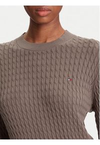 TOMMY HILFIGER - Tommy Hilfiger Sweter Fine WW0WW44993 Brązowy Regular Fit. Kolor: brązowy. Materiał: bawełna #3
