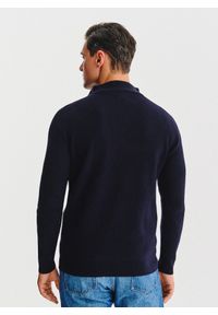 Pako Lorente - PAKO LORENTE - Granatowy sweter z rozpinaną stójką. Okazja: na co dzień. Typ kołnierza: kołnierzyk stójkowy. Kolor: beżowy, niebieski. Materiał: wełna, poliamid. Sezon: jesień. Styl: casual #6