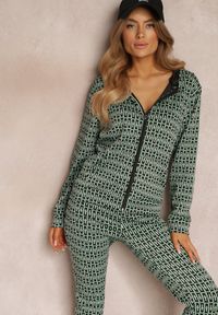 Renee - Zielony 2-częściowy Komplet Dresowy z Bluzą i Spodniami Agasima. Kolor: zielony. Materiał: dresówka. Wzór: geometria #4