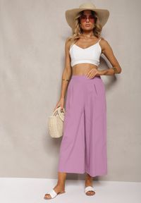 Renee - Fioletowe Szerokie Spodnie z Gumką w Pasie Vithan. Kolor: fioletowy. Materiał: bawełna, tkanina #7