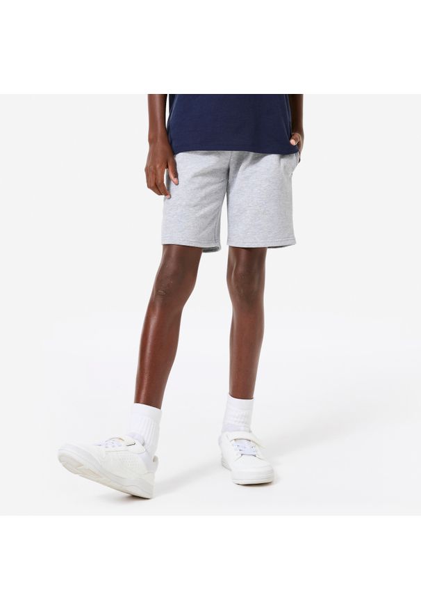 DOMYOS - Spodenki sportowe dla dzieci. Okazja: na co dzień, na uczelnię. Kolor: szary. Materiał: poliester, bawełna, elastan, materiał. Styl: sportowy. Sport: joga i pilates