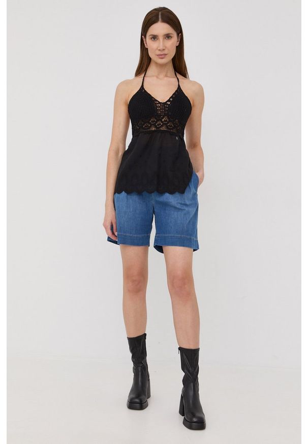 Liu Jo szorty jeansowe damskie gładkie high waist. Stan: podwyższony. Kolor: niebieski. Materiał: jeans. Wzór: gładki