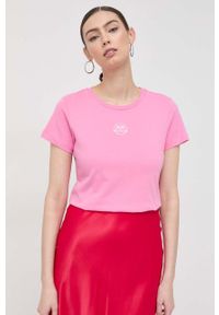 Pinko t-shirt bawełniany kolor różowy. Kolor: różowy. Materiał: bawełna. Wzór: nadruk #1