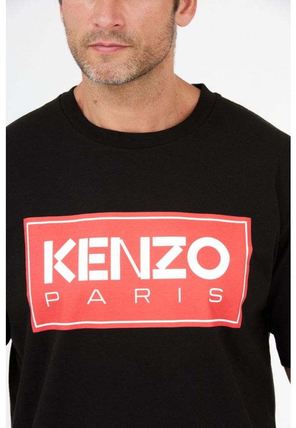 Kenzo - KENZO Czarny t-shirt męski z czerwonym nadrukiem, Rozmiar S. Kolor: czarny. Wzór: nadruk