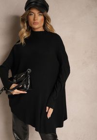 Renee - Czarny Asymetryczny Golf z Wiskozą z Rękawami o Nietoperzowym Kroju Realeen. Okazja: na co dzień. Typ kołnierza: golf. Kolor: czarny. Materiał: wiskoza. Styl: elegancki, casual #4