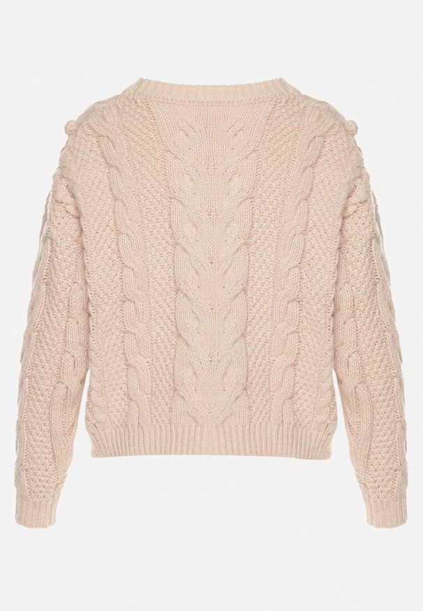 Born2be - Beżowy Sweter z Wiskozą i Wełną Aplikacją 3D i Tłoczeniem Vaishira. Kolor: beżowy. Materiał: wełna, wiskoza. Wzór: aplikacja. Sezon: zima