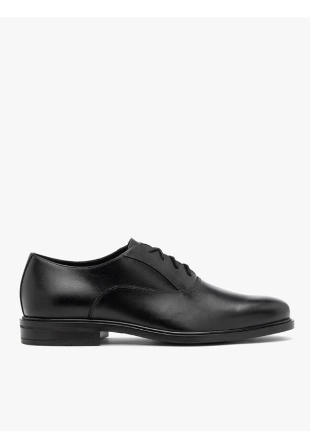 Ryłko - Czarne eleganckie półbuty męskie typu oxfordy. Kolor: czarny. Materiał: skóra. Styl: elegancki