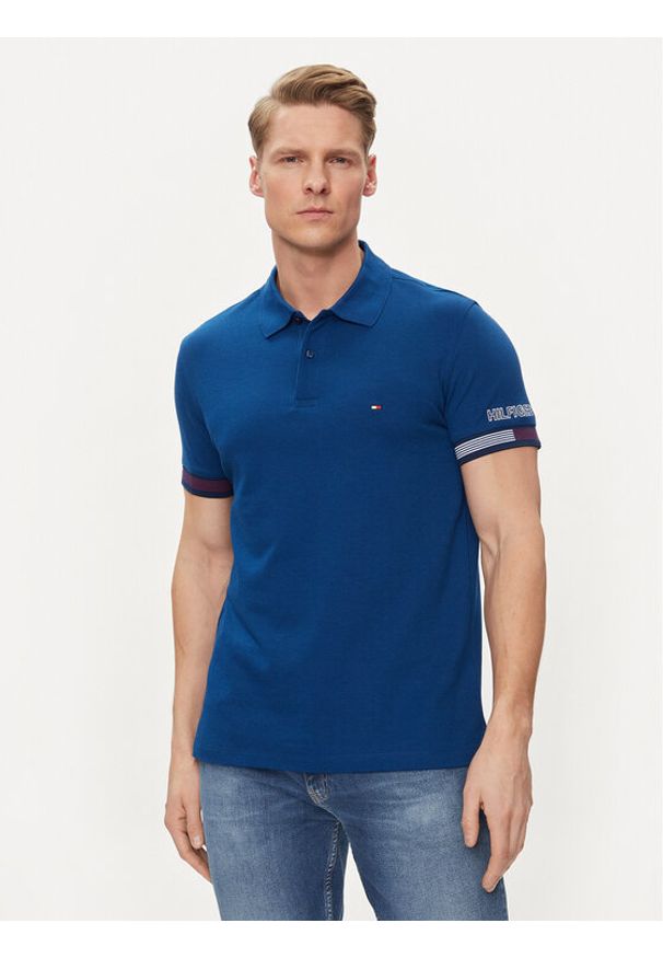 TOMMY HILFIGER - Tommy Hilfiger Polo Flag MW0MW34780 Niebieski Slim Fit. Typ kołnierza: polo. Kolor: niebieski. Materiał: bawełna