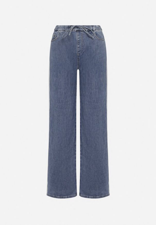 Born2be - Niebieskie Jeansy o Szerokim Kroju z Gumką w Pasie i Lampasami Nusaria. Okazja: na co dzień. Kolor: niebieski. Styl: elegancki, casual