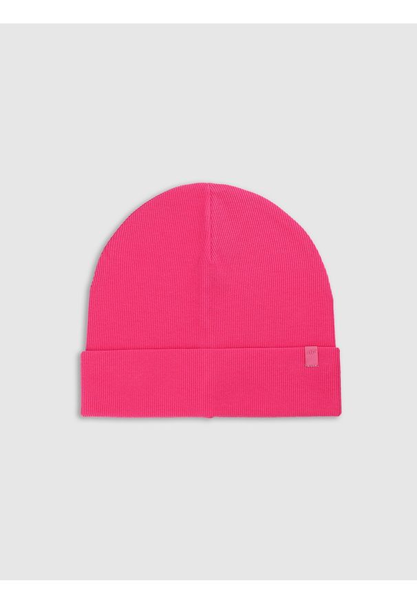 4f - Czapka beanie dziecięca - różowa. Kolor: różowy. Materiał: bawełna, dzianina, materiał. Sezon: wiosna. Styl: sportowy, casual, klasyczny