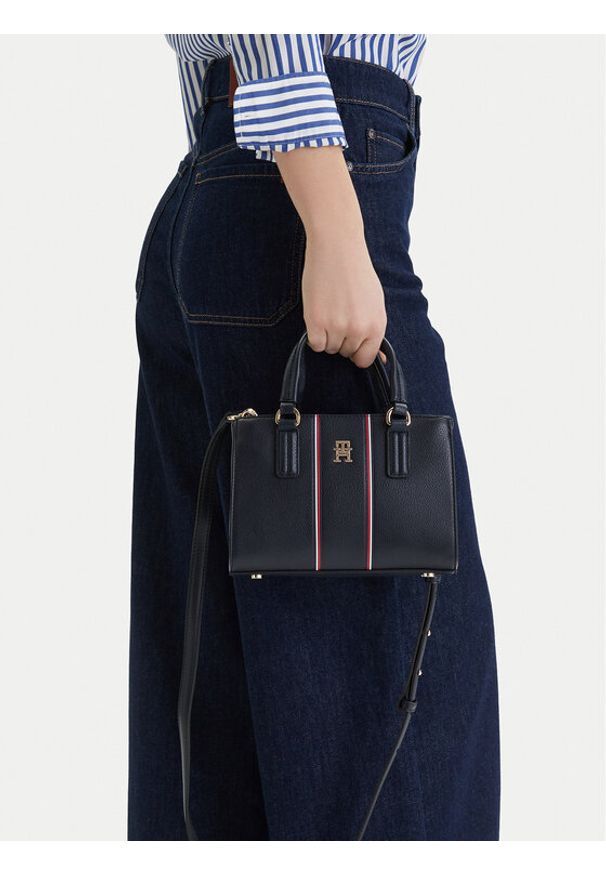 TOMMY HILFIGER - Tommy Hilfiger Torebka Th Daily Mini Tote Corp AW0AW18642 Granatowy. Kolor: niebieski. Materiał: skórzane
