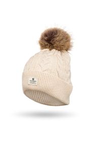 Czapka damska Peterson PTN HAT-06 beżowa. Kolor: beżowy. Materiał: dzianina. Wzór: aplikacja. Sezon: zima