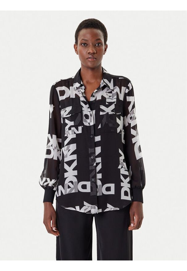 DKNY Koszula P4RA6FXZ Czarny Regular Fit. Kolor: czarny. Materiał: syntetyk
