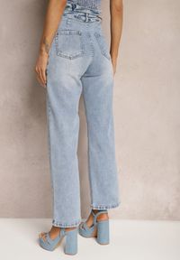 Renee - Niebieskie Jeansy Spodnie High Waist z Szerokimi Nogawkami Sancilla. Stan: podwyższony. Kolor: niebieski. Materiał: jeans. Styl: retro, elegancki