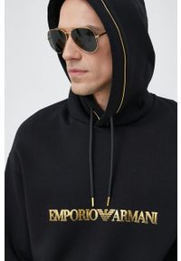 Emporio Armani bluza męska kolor czarny z kapturem. Typ kołnierza: kaptur. Kolor: czarny. Wzór: nadruk #3