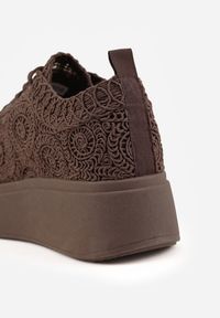 Born2be - Brązowe Sneakersy z Plecionki na Grubej Podeszwie w Stylu Boho Dacara. Okazja: na co dzień. Kolor: brązowy. Materiał: jeans. Szerokość cholewki: normalna #9