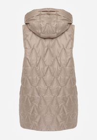 Renee - Brązowa Długa Kamizelka Pikowana z Nieodpinanym Kapturem Semaea. Kolor: brązowy. Materiał: prążkowany, jeans. Długość: długie. Styl: street #7