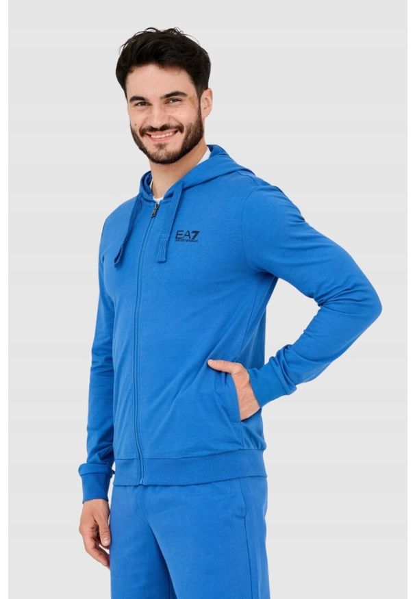 EA7 Emporio Armani - EA7 Niebieska bluza męska z kapturem, Rozmiar S. Typ kołnierza: kaptur. Kolor: niebieski