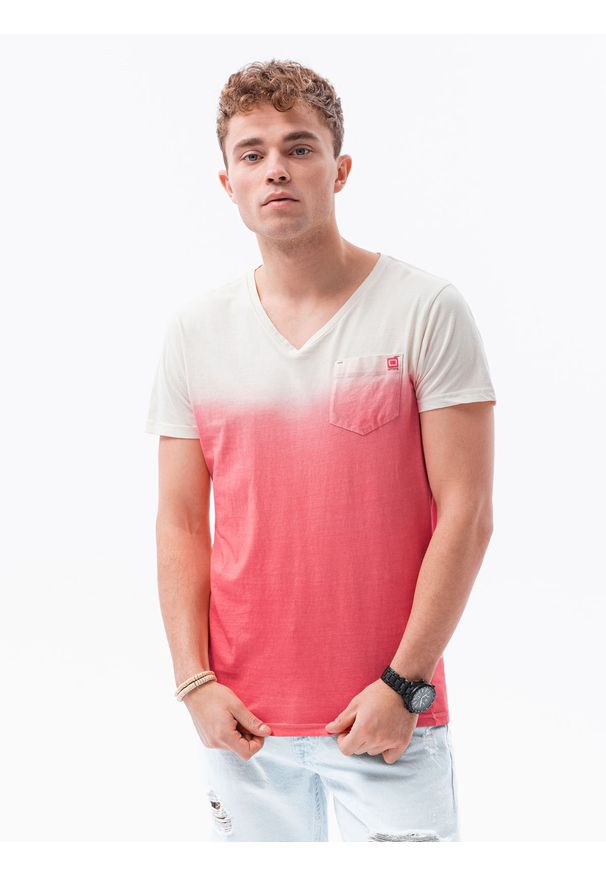 Ombre Clothing - T-shirt męski bawełniany S1380 - czerwony - XXL. Kolor: czerwony. Materiał: bawełna. Sezon: lato