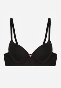 Renee - Czarny Gładki Biustonosz z Efektem Push-up Theisithea. Kolor: czarny. Materiał: jeans. Rodzaj stanika: push-up. Wzór: gładki #8