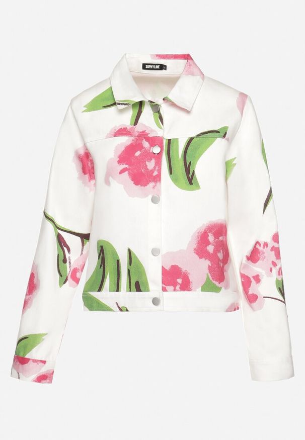 Born2be - Jasnobeżowa Bawełniana Kurtka Jeansowa ze Wzorem w Kwiaty Adireda. Okazja: na co dzień. Kolor: beżowy. Materiał: bawełna, jeans. Wzór: kwiaty. Sezon: wiosna. Styl: casual, wizytowy