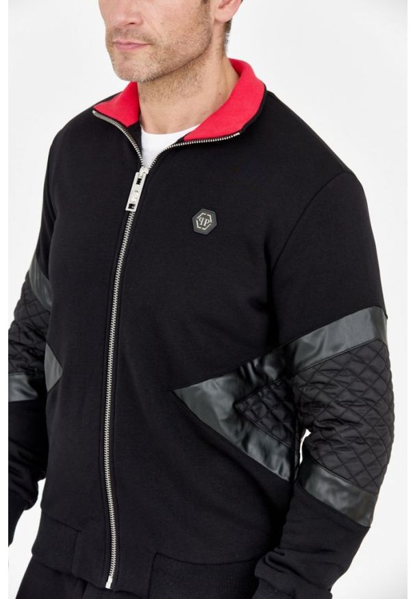 Philipp Plein - PHILIPP PLEIN Pikowany czarny dres męski, Rozmiar XL. Kolor: czarny. Materiał: dresówka. Sport: bieganie