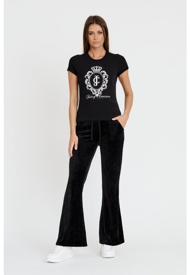 Juicy Couture - JUICY COUTURE Czarny damski t-shirt Heritage Crest Fitted, Rozmiar S. Kolor: czarny