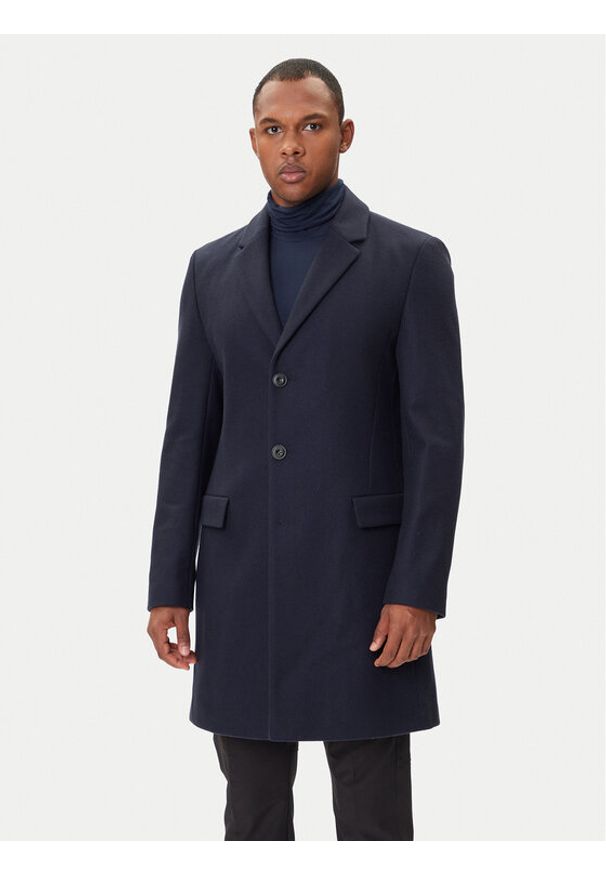 Hugo - HUGO Płaszcz wełniany Migor2541 50546528 Granatowy Slim Fit. Kolor: niebieski. Materiał: wełna